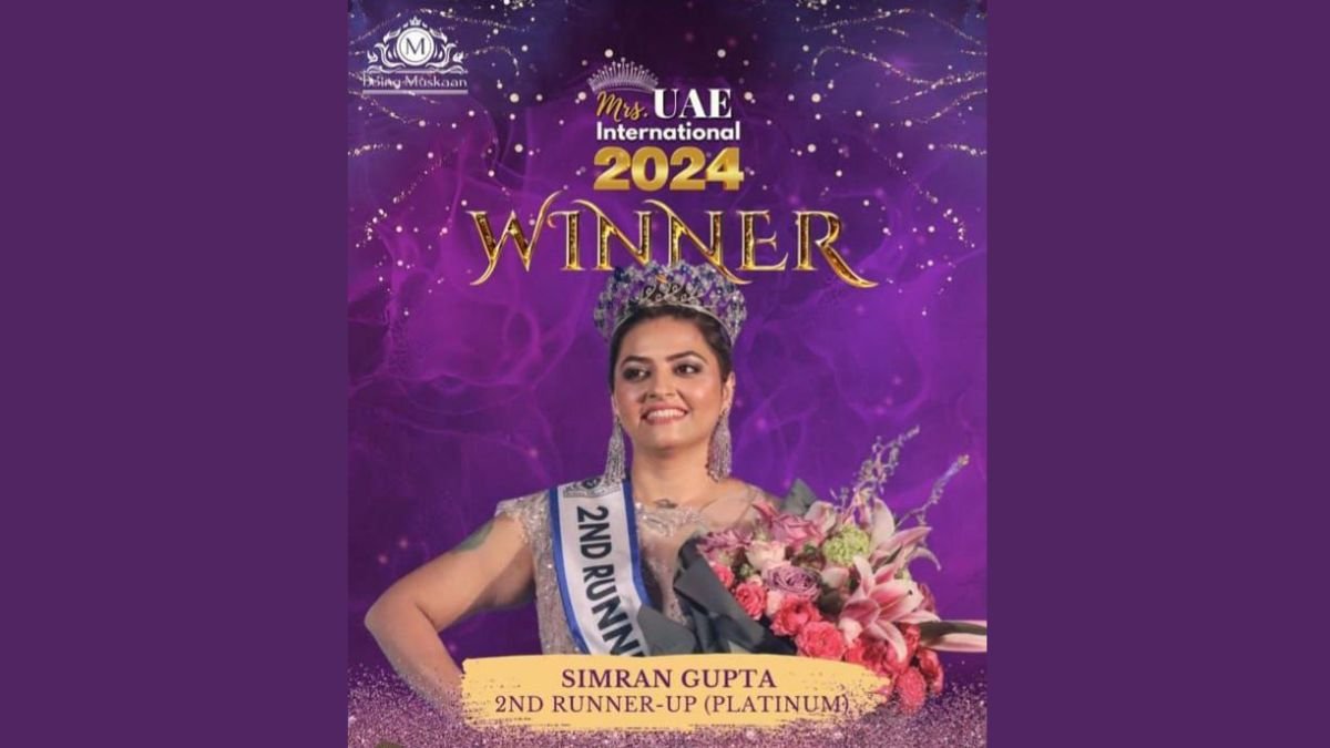 Simran Gupta from Jhansi Won the titles of Mrs. UAE International Second Runner Up 2024 and Mrs. Elegant.