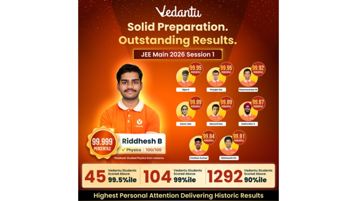 Vedantu Delivers Standout JEE Main 2026 Results with 1292 Students Scoring Above 90 Percentile Vedantu-pnn