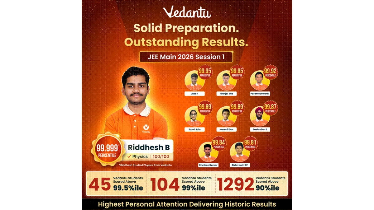Vedantu Delivers Standout JEE Main 2026 Results with 1292 Students Scoring Above 90 Percentile